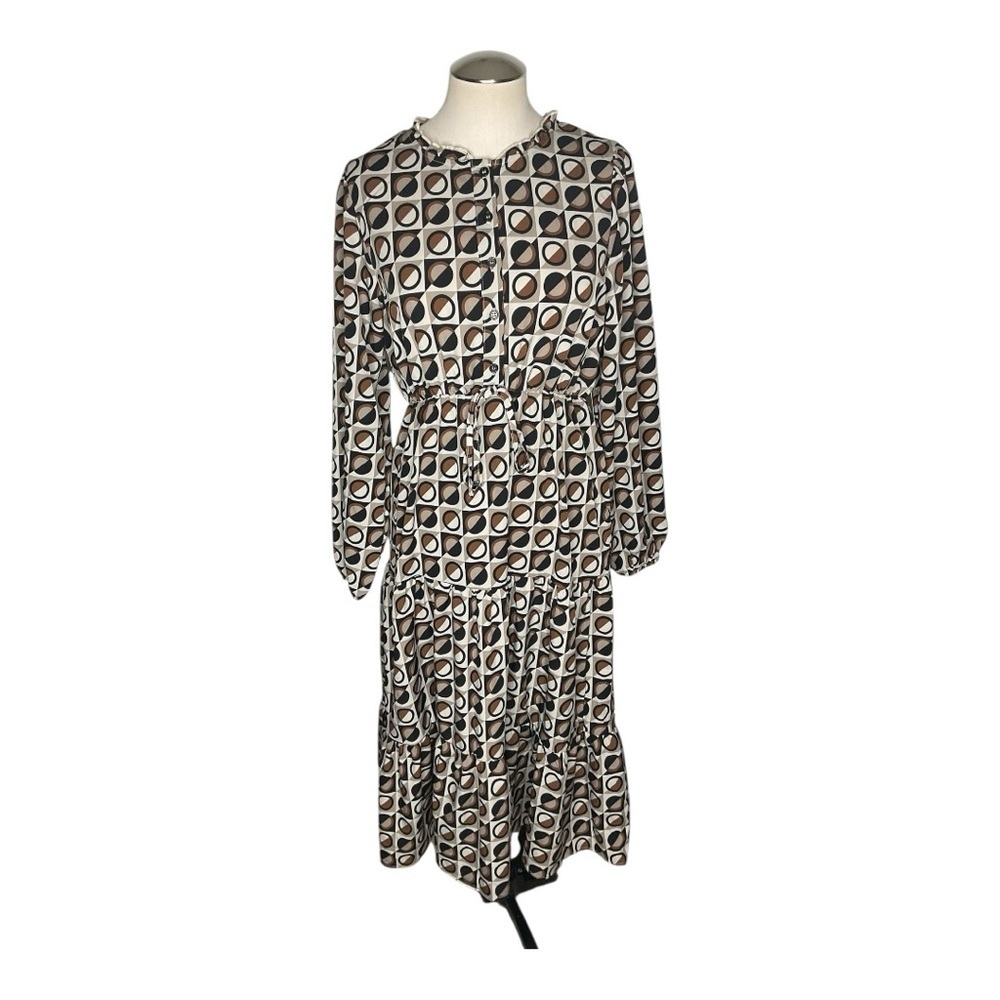 Ashly & Sage Geometric Print Long Sleeve Midi Dress Size Medium